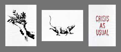 Lot 308 - Banksy (British 1974-), 'GDP Flower Thrower, GDP Rat & GDP Crisis As Usual', 2019