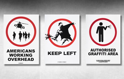 Lot 133 - Banksy (British 1974-), 'Keep Left, Authorised Graffiti Area & Americans Working Overhead', 2004