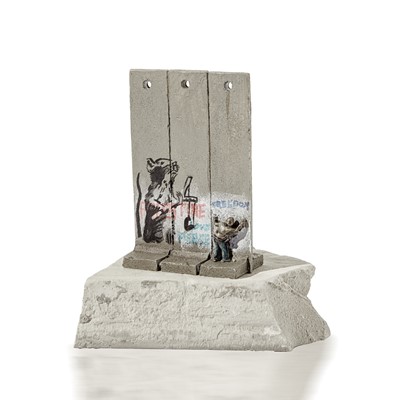 Lot 94 - Banksy (British 1974 -), Walled Off Hotel - Three-Part Souvenir Wall Section (Slingshot Rat)