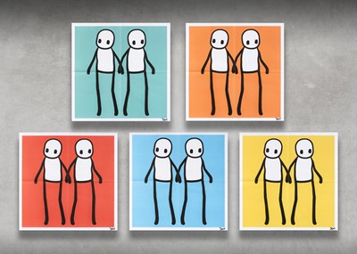 Lot 202 - Stik (British 1979-), 'Holding Hands (Red, Orange, Yellow, Blue & Teal)', 2020