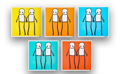 Lot 228 - Stik (British 1979-), 'Holding Hands (Red, Orange, Yellow, Blue & Teal)', 2020