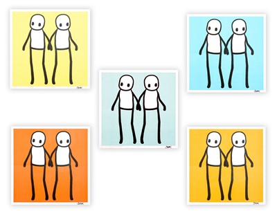 Lot 145 - Stik (British 1979-), 'Holding Hands (Red, Orange, Yellow, Blue & Teal)', 2020