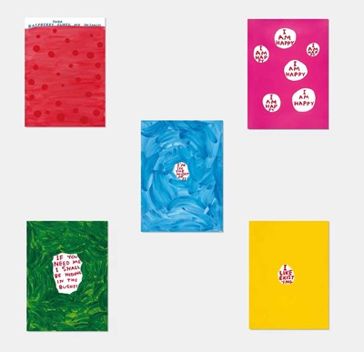 Lot 30 - David Shrigley (British 1968-), 'If You Need Me, I Am Happy, Raspberry Soda Cured My Insanity, I Like Existing & I'm In The Midst Of It', 2022