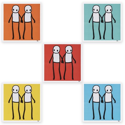 Lot 166 - Stik (British 1979-), 'Holding Hands (Red, Orange, Yellow, Blue & Teal)', 2020