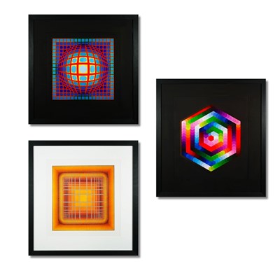 Lot 147-Victor Vasarely (Hungarian-French 1906-1997), 'Hat-III, Koska-Vall, Dia-Ga (three works)', 1974