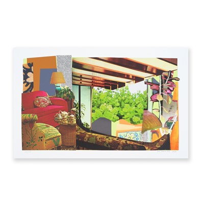 Lot 98 - Mickalene Thomas (American 1971-), 'Red Couch and Landscape', 2024