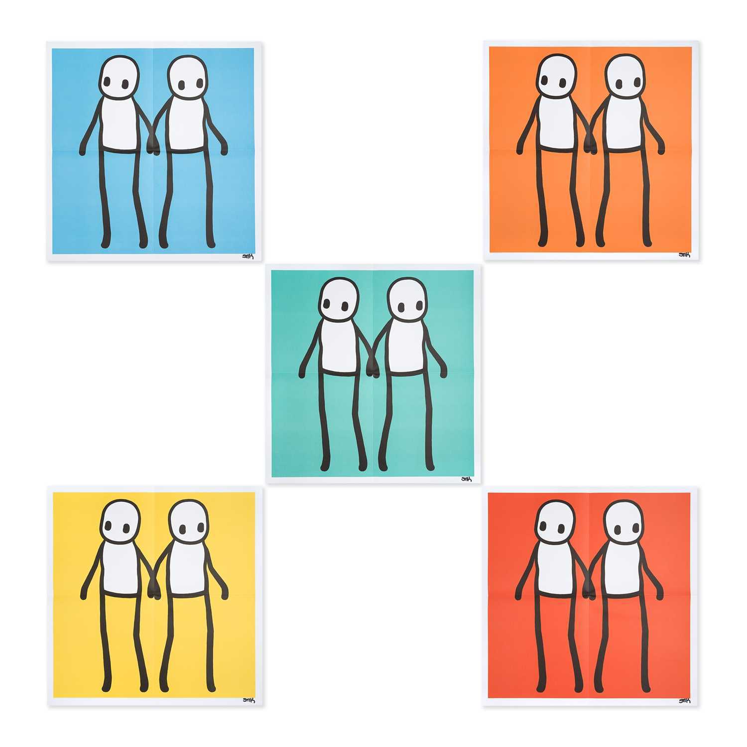 Lot 224 - Stik (British 1979-), 'Holding Hands (Red, Orange, Yellow, Blue & Teal)', 2020