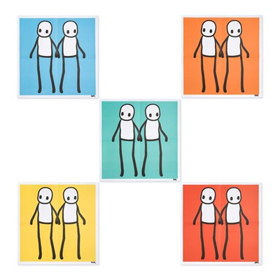 Lot 224 - Stik (British 1979-), 'Holding Hands (Red, Orange, Yellow, Blue & Teal)', 2020