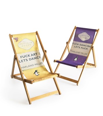 Lot 161 - Harland Miller (British b.1964), 'Fuck Art Let's Dance/Fuck Dancing Lets Fuck (Deck Chair's)', 2013