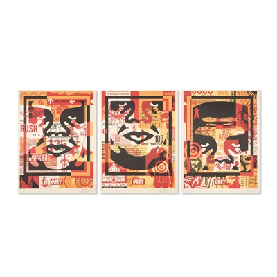 Lot 249-Shepard Fairey (American 1970-), 'Obey 3-Face Collage', 2023