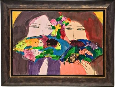 Lot 176a - Walasse Ting (American 1929-2010), 'Two Women With Fans', circa 1980