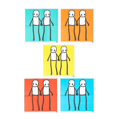 Lot 179 - Stik (British 1979-), 'Holding Hands (Red, Orange, Yellow, Blue & Teal)', 2020