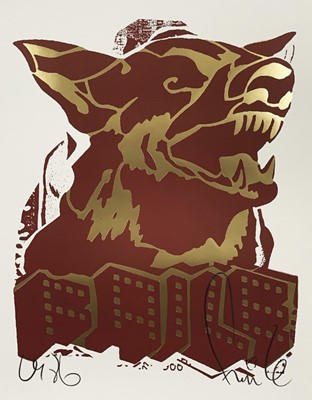 Lot 227 - Faile (Collaboration), 'Faile Dog (Gold/Red)', 2018