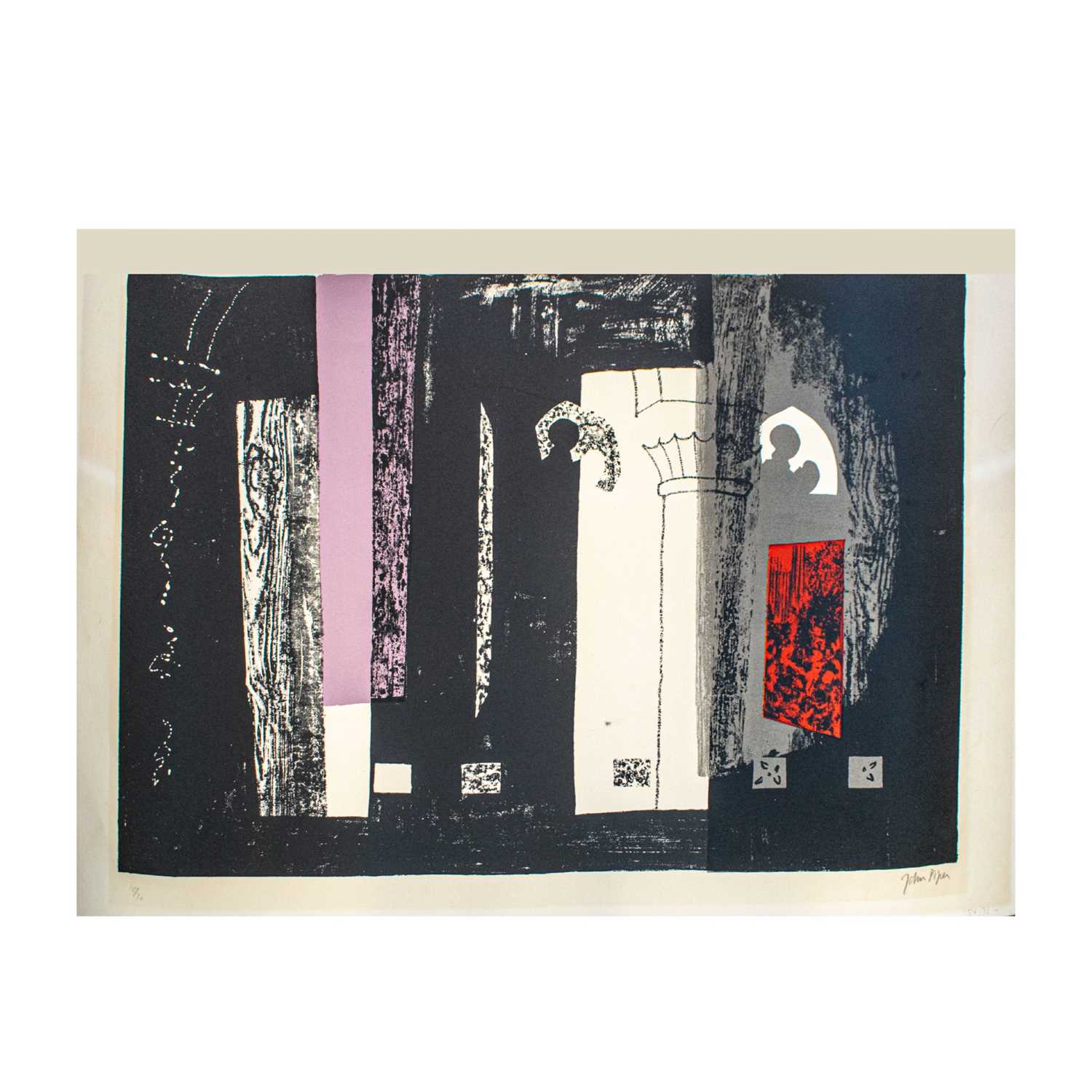 Lot 69 - John Piper (British 1903-1992), 'Inglesham, Wiltshire: Rustic Medieval Interior', 1964