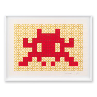 Lot 188 - Invader & Shepard Fairey (Collaboration), 'Positive Space / Negative Space (Red / Cream)', 2025