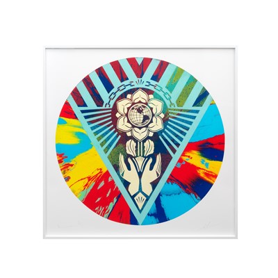 Lot 48 - Damien Hirst & Shepard Fairey (Collaboration), 'Beautiful Rotating Earth Justice Spin Painting', 2025