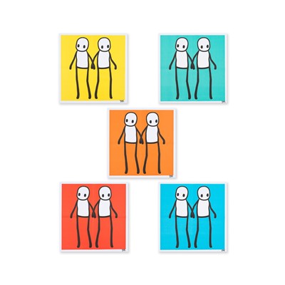 Lot 201 - Stik (British 1979-), 'Holding Hands (Red, Orange, Yellow, Blue & Teal)', 2020