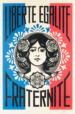 Lot 275 - Shepard Fairey (American b.1970), 'Liberte, Egalite, Fraternite & Make Art Not War', 2018