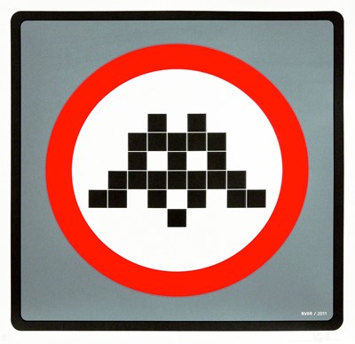Lot 108 - Invader (French 1969-), 'Warning Invader (Silver)', 2012