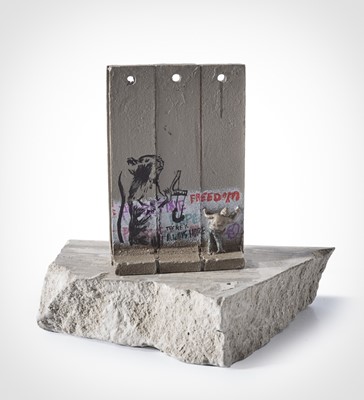 Lot 75 - Banksy (British 1974 -), Walled Off Hotel - Three Part Souvenir Wall Section (Slingshot Rat)