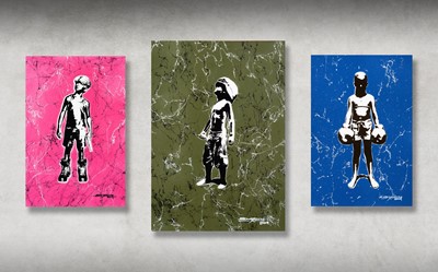 Lot 165 - Schoony (British 1974-), 'Bruiser, Boy Soldier & Boots', 2019 (3 works)