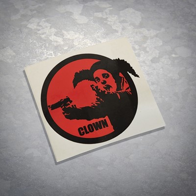 Lot 51 - Banksy (British 1974-), 'Clown Skateboards Sticker (Red & White)', 2001 (Two Works)
