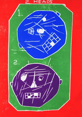 Lot 29 - David Shrigley (British 1968-), 'Two Heads Woodcut', 2016