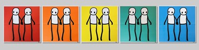 Lot 223 - Stik (British 1979-), 'Holding Hands (Red, Orange, Yellow, Blue & Teal)', 2020