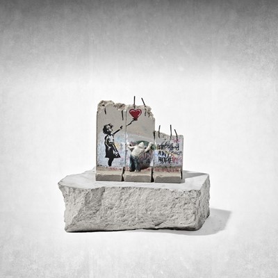 Lot 29 - Banksy (British 1974 -), 'Walled Off Hotel - Three-Part Defeated Wall Section (Girl With Balloon)'