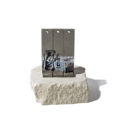 Lot 79 - Banksy (British 1974 -), Walled Off Hotel - Three-Part Souvenir Wall Section (Slingshot Rat)