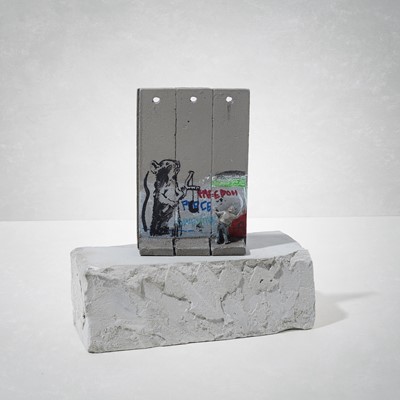 Lot 7 - Banksy (British 1974 -), 'Walled Off Hotel - Three-Part Souvenir Wall Section (Slingshot Rat)'