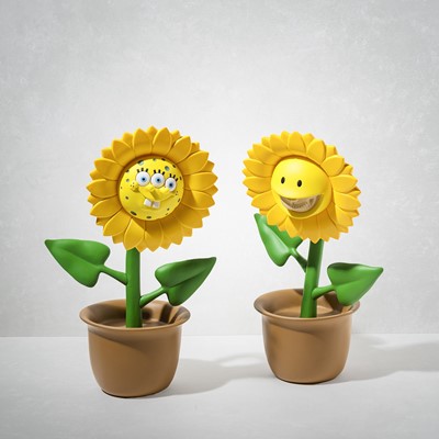 Lot 88 - Ron English (American 1959-), 'Sunflower Sculptures - 3 Eyed Sponge & Grin', 2017