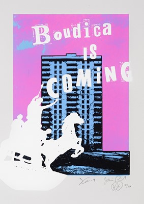 Lot 90 - Jamie Reid & James Cauty (Collaboration), ‘Boudica Is Coming’, 2018