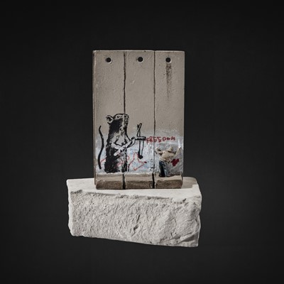 Lot 78 - Banksy (British 1974 -), Walled Off Hotel - Three-Part Souvenir Wall Section (Slingshot Rat)