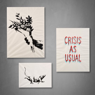 Lot 186 - Banksy (British 1974-), 'GDP Flower Thrower, GDP Rat & GDP Crisis As Usual', 2019