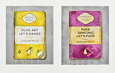 Lot 162a - Harland Miller (British 1964-), 'Fuck Art Let's Dance & Fuck Dancing Let's Fuck (Diptych)', 2011
